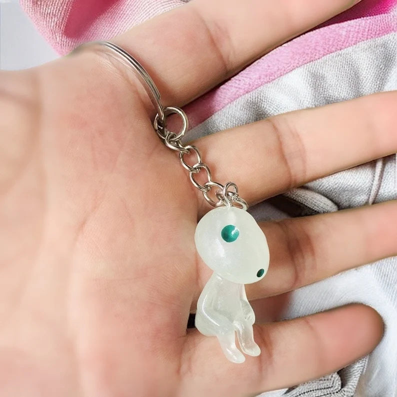 Keychain | Mononoke | Kodama | Forest Spirit | Kawaii | Cute | Bag Pendant | Metal Silver Phosphorescent