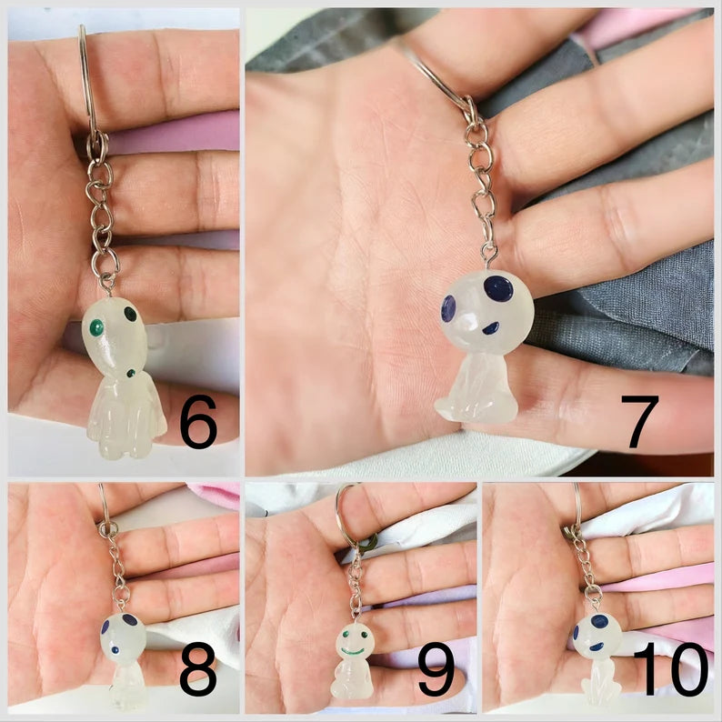 Keychain | Mononoke | Kodama | Forest Spirit | Kawaii | Cute | Bag Pendant | Metal Silver Phosphorescent