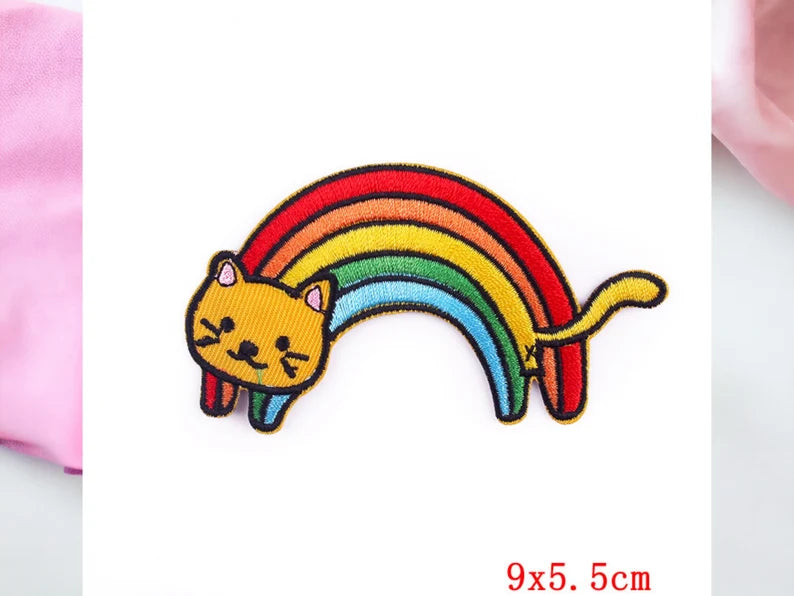 Embroidery Fabric | Rainbow Cat Iron-on Patch | Rainbow | Kawaii | Cute Cartoon