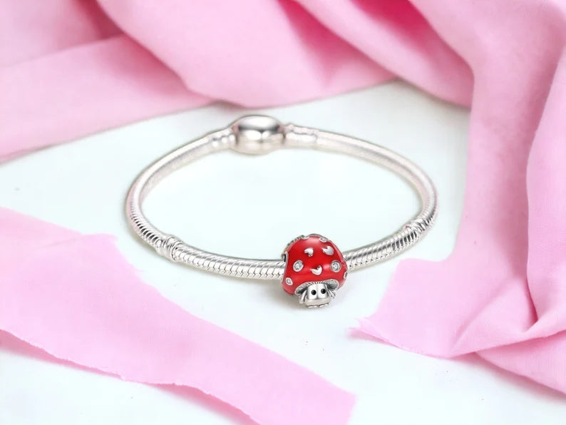 Pendentifs de Collier ou Bracelet | Charms |  Rouge Mignon Petit Champignon Kawaii | Argent 925