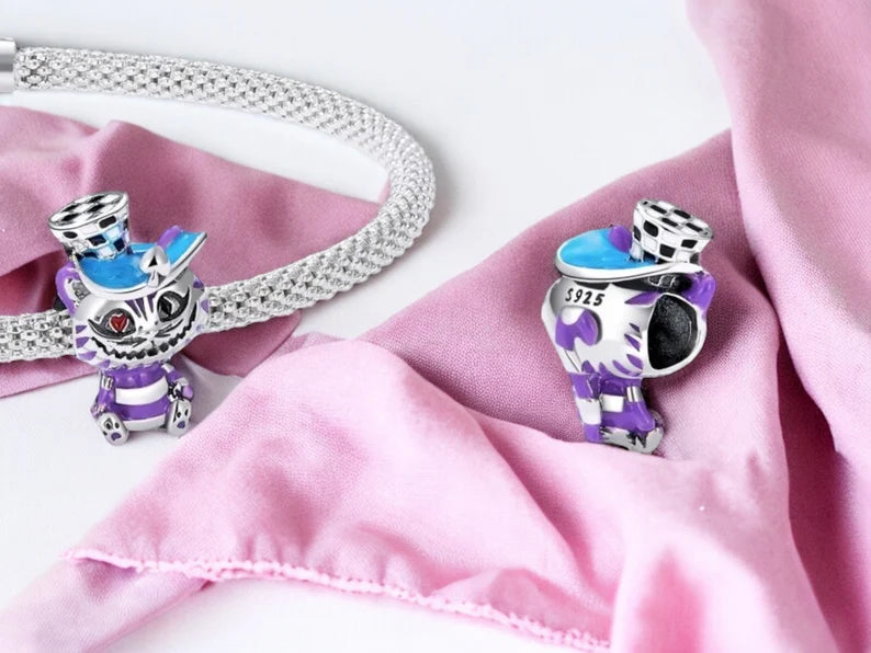 Pendentifs de Collier ou Bracelet | Charms |  Chat Cheshire | Alice Pays Merveilles | Argent 925