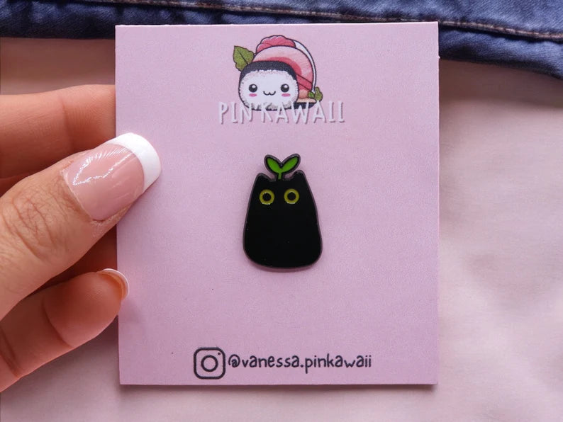 Pin's Broche Email | Chats feuille sur la tête | Chaton Mignon | Kawaii | Fun | Humour