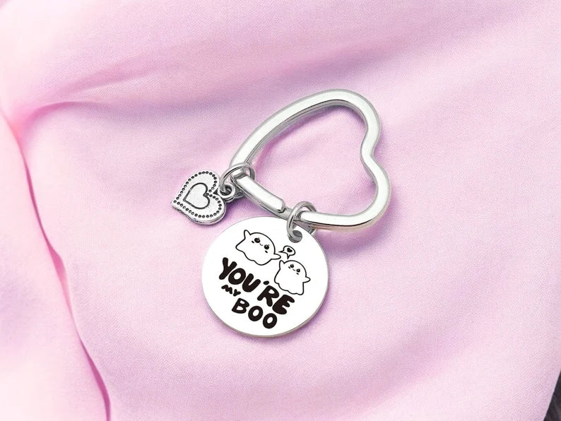 Stainless Steel Key Ring | Halloween Couple of Ghosts Heart | Cute Cartoon | Humor | Kawaii | Cute