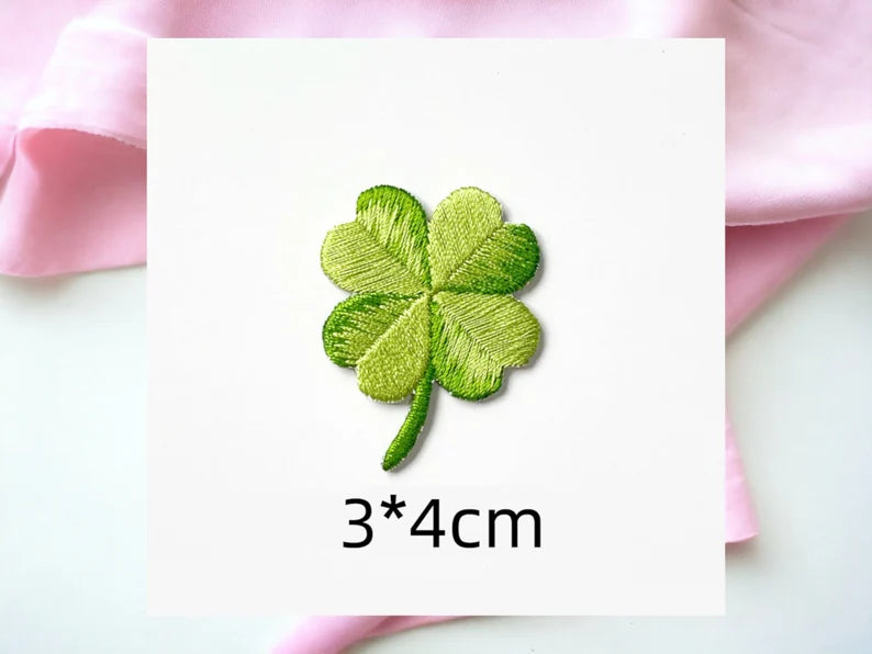 Embroidery Fabric | Lucky Clover Iron-on Patch | Green | 4 clover leaves | Kawaii