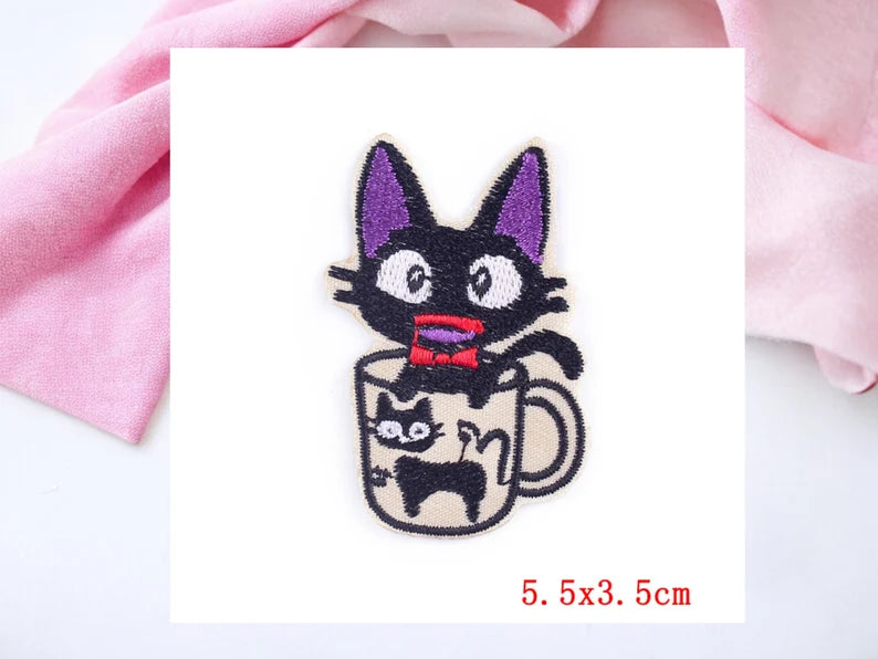 Embroidery Fabric | Kiki The Little Witch Iron-on Patch | Chat Noir Bakery | Jiji | Kawaii | Cute Cartoon