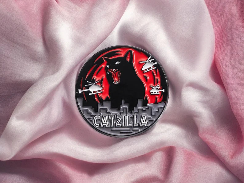 Email Brooch Pin | Cartoon Cat Humor | Parody | JurrassicCat CatZilla Meowcula | Kawaii | Cute