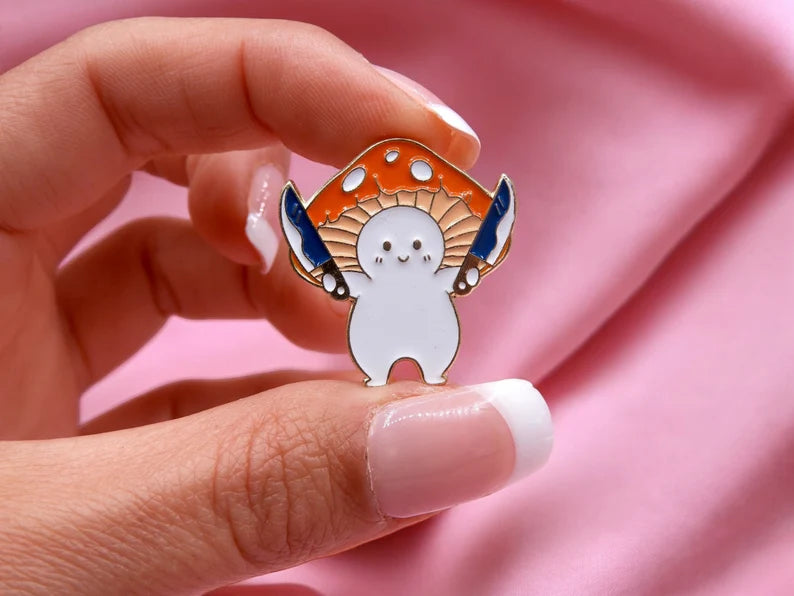 Pin's Broche Email | Champignon Couteau | Humour | Mignon | Fun | Kawaii