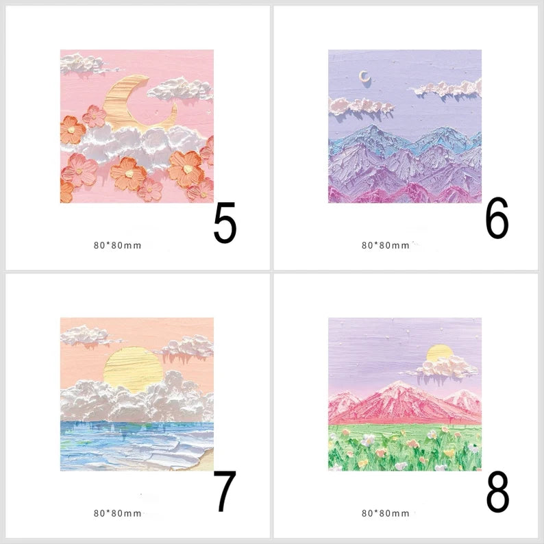 Autocollant de Note de Message | Imitation Peinture Paysage Coloré | Papeterie | Style Kawaii | Accessoires | Post It | Mignon