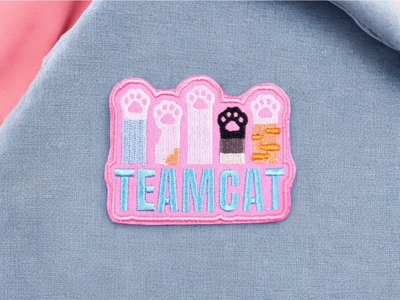 Embroidery Fabric | Team Cat Iron-on Patch l | Cat Lovers Cat Team | Kawaii | Cute Cartoon