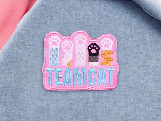 Tissu Broderie | Patch Ecusson Thermocollant Team Cat l | Equipe Chat Amoureux des Chats  | Kawaii | Mignon Dessin Animé