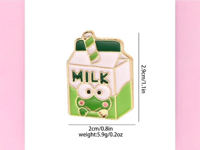 Pin's Broche Email | Brique Lait Vert Grenouille Matcha | Boisson Sucrée | Lait | Mignon Vert | Kawaii