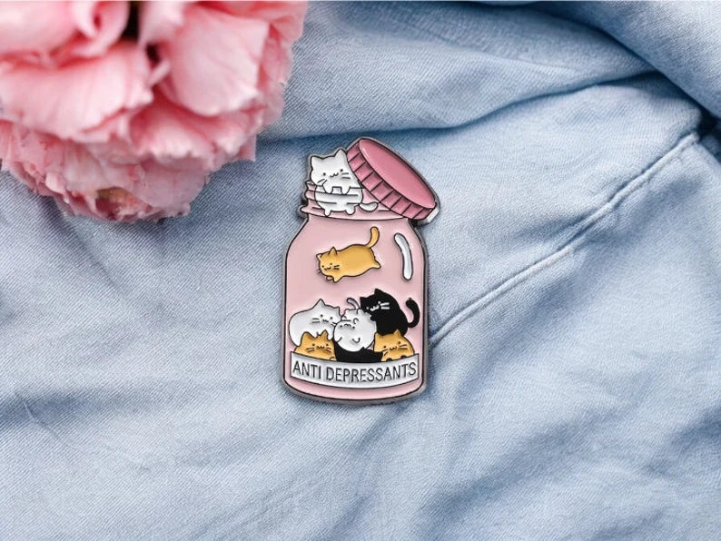 Pin's Broche Email | Bande dessinée Chat Humour | Rose Girly Féminin | Amoureux des Chats | Kawaii | Mignon