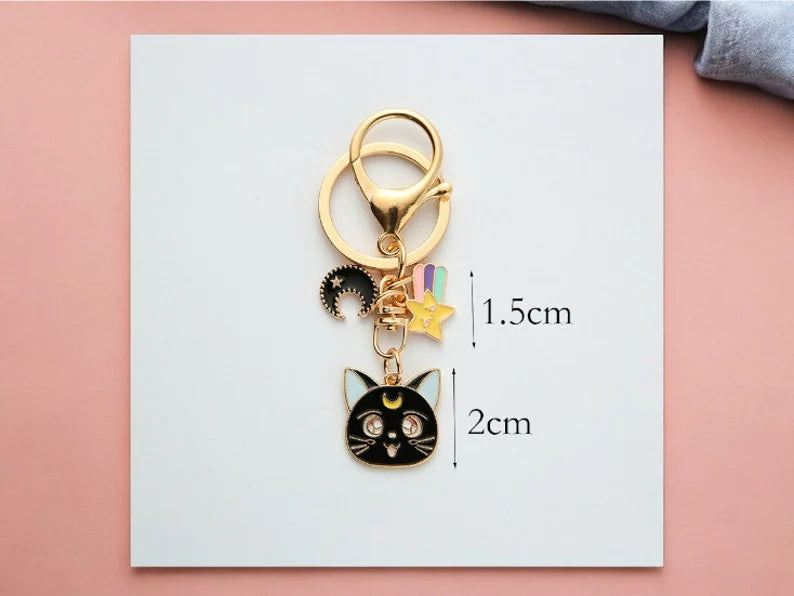 Metal Key Ring | Black or White Cat | Cute | Comic Strip | Kawaii