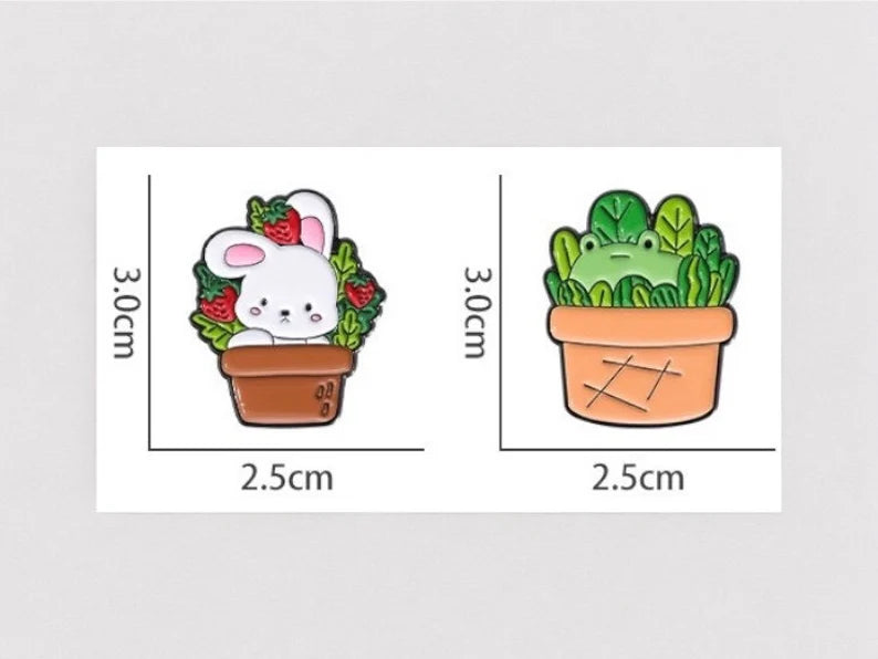 Pin's Broche Email | Mignon Cactus Chauve Souris Lapin Grenouille | Kawaii | Fun Humour Pot de Fleur Cactés