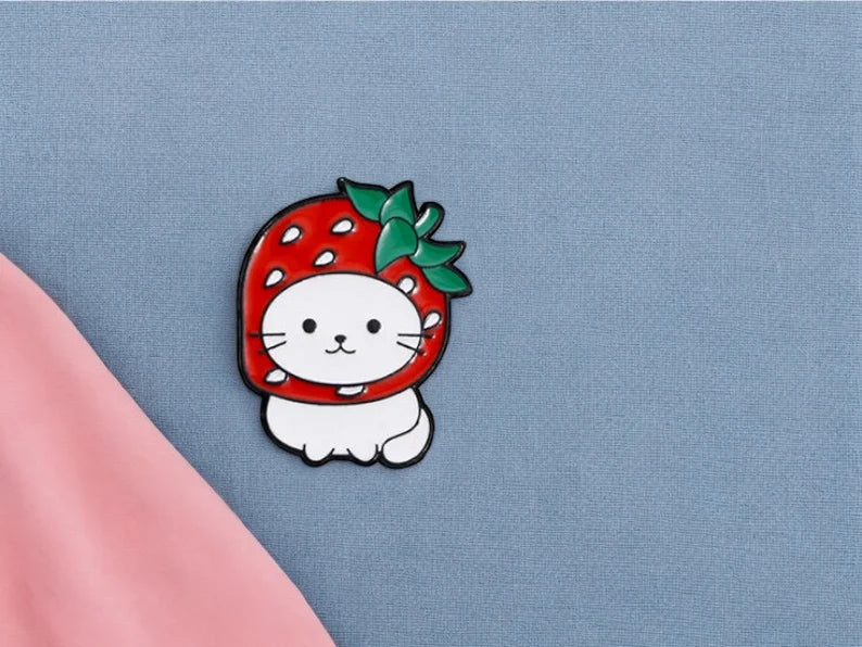 Email Brooch Pin | Cat Fruits | Strawberry | Kawaii | Fun | Humor