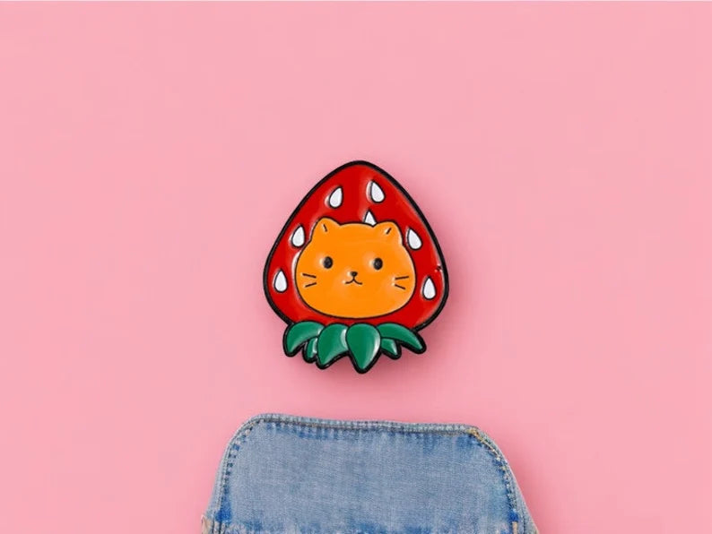 Email Brooch Pin | Cat Fruits | Strawberry | Kawaii | Fun | Humor