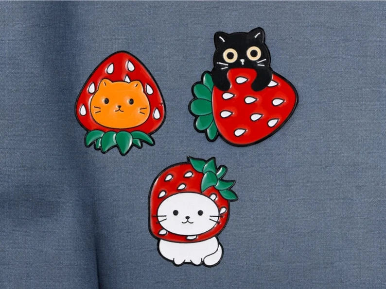 Email Brooch Pin | Cat Fruits | Strawberry | Kawaii | Fun | Humor