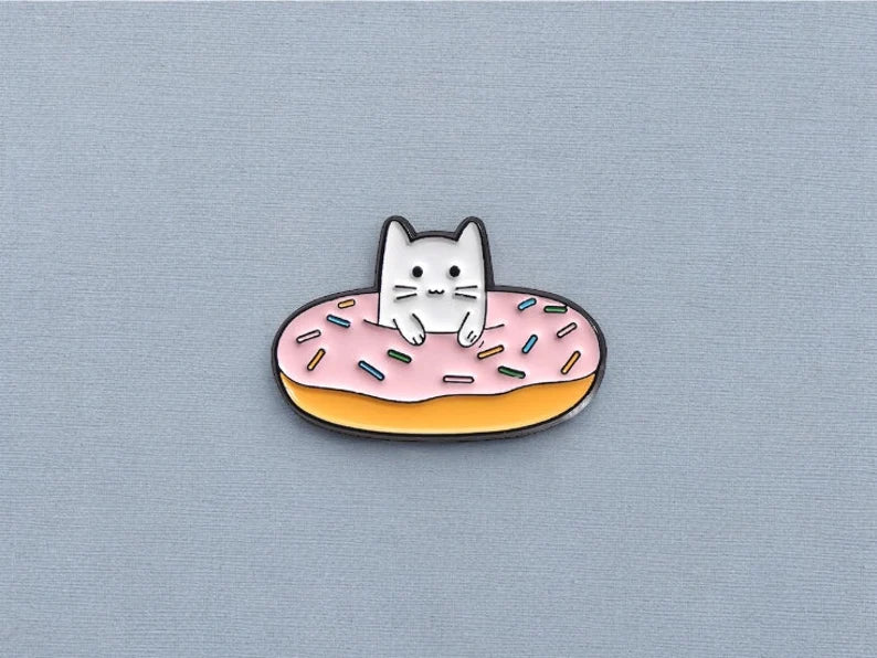 Pin's Broche Email | Chat Frites ou Donuts | Fast Food | Amoureux des Chats | Kawaii | Fun | Humour