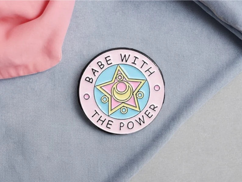 Email Brooch Pin | Babe With the Power | Pink Feminist Badge | Kawaii | Fun | Cute Humor