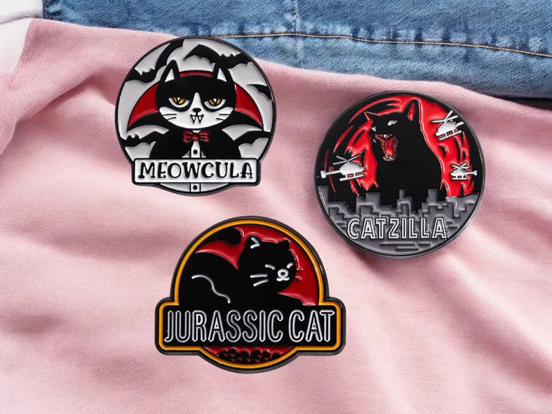 Email Brooch Pin | Cartoon Cat Humor | Parody | JurrassicCat CatZilla Meowcula | Kawaii | Cute