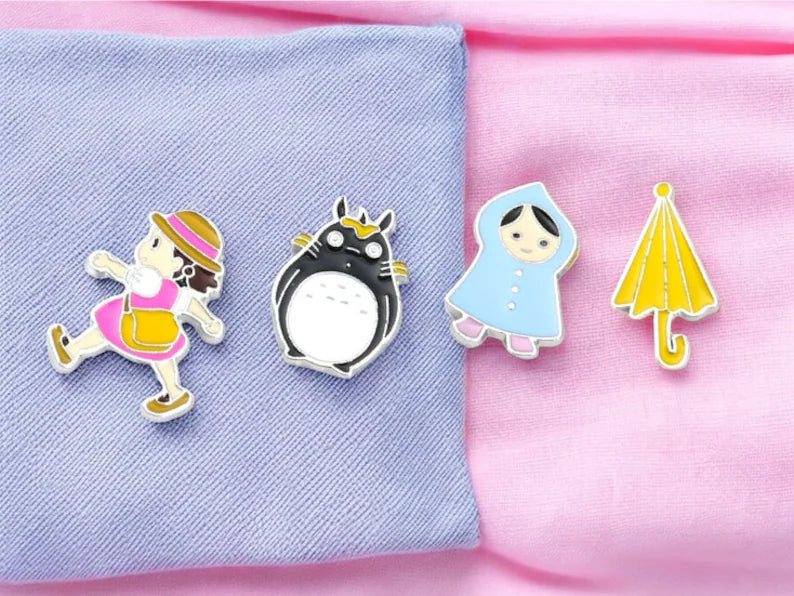 Set of 4 Enamel Brooch Pins | Totoro | Noiraudes Umbrella | Totoro | Kawaii | Cute