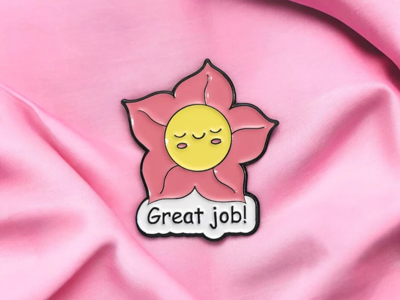 Pin's Broche Email | Dessin Animé Abeille Fleur Well Done Great Job | Printemps | Kawaii | Mignon