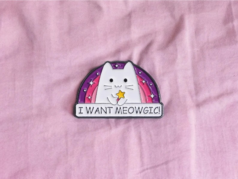 Pin's Broche Email | Chat Sorcier | Baguette Magique | Magie Abracadabra | Kawaii | Fun | Humour