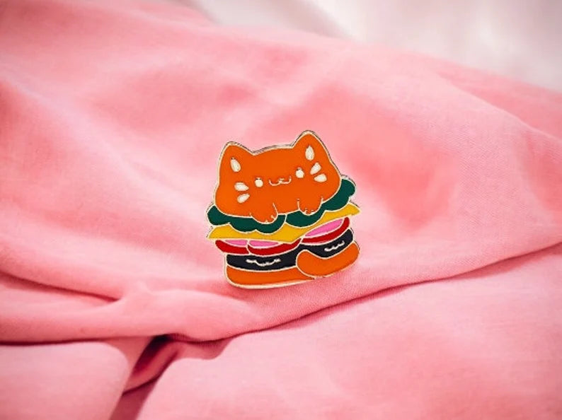 Pin's Broche Email | Chat Hamburger | Chat | Cute Mignon | Humour Fun Amoureux des chats | Kawaii