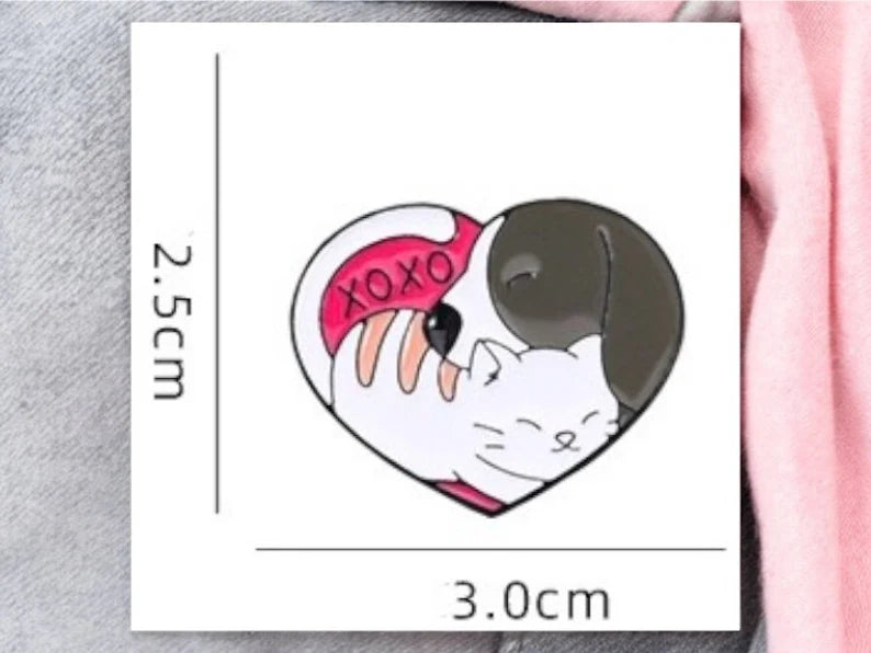 Email Brooch Pin | Heart Cuddle Dog and Cat | XoXo | Cute Cute | Humor Fun Animal Lover | Kawaii