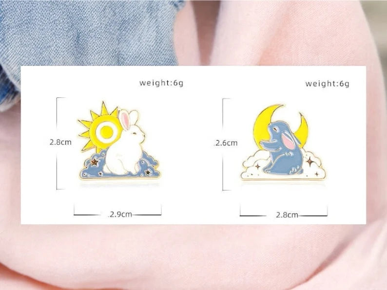 Pin's Broche Email | Lapin Lune ou Soleil | Kawaii | Mignon Dessin Animé