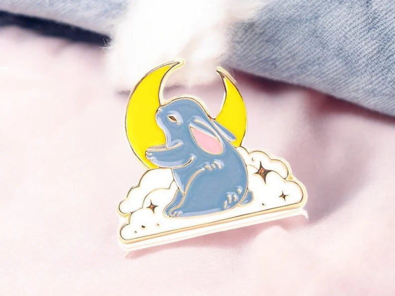 Pin's Broche Email | Lapin Lune ou Soleil | Kawaii | Mignon Dessin Animé