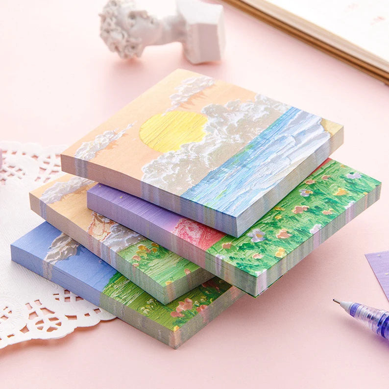 Autocollant de Note de Message | Imitation Peinture Paysage Coloré | Papeterie | Style Kawaii | Accessoires | Post It | Mignon