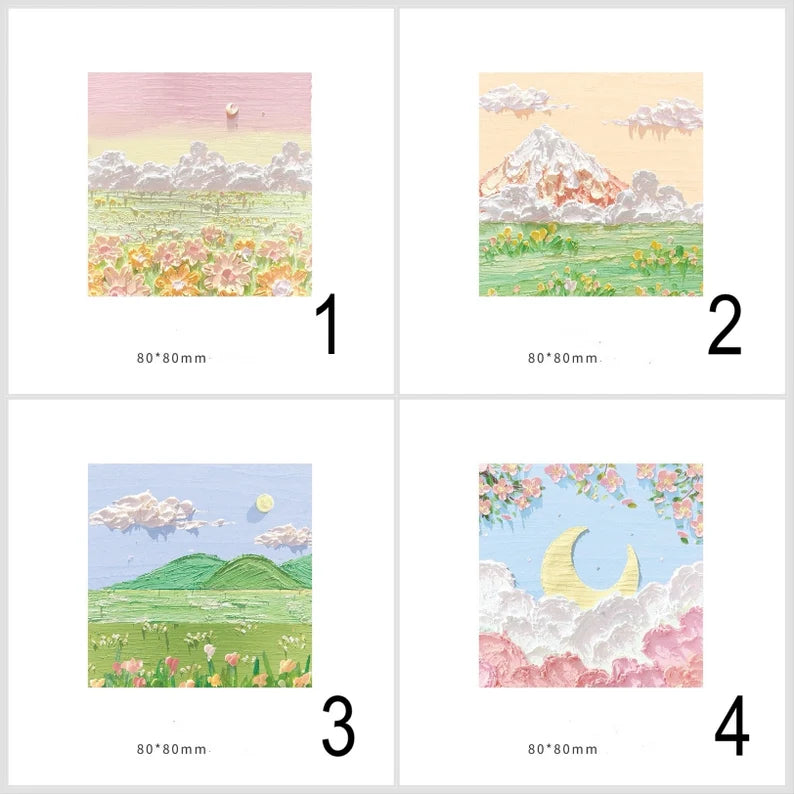 Autocollant de Note de Message | Imitation Peinture Paysage Coloré | Papeterie | Style Kawaii | Accessoires | Post It | Mignon