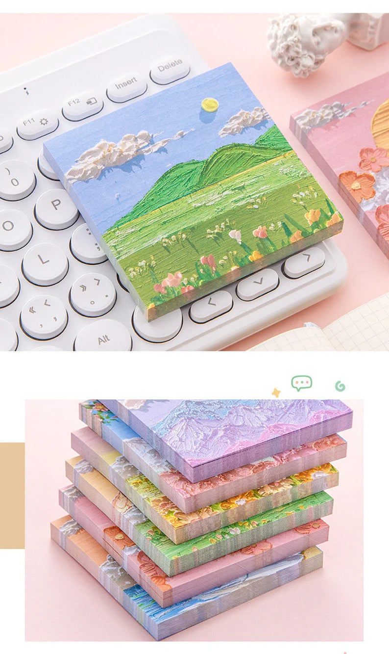 Autocollant de Note de Message | Imitation Peinture Paysage Coloré | Papeterie | Style Kawaii | Accessoires | Post It | Mignon