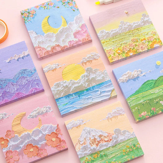 Autocollant de Note de Message | Imitation Peinture Paysage Coloré | Papeterie | Style Kawaii | Accessoires | Post It | Mignon