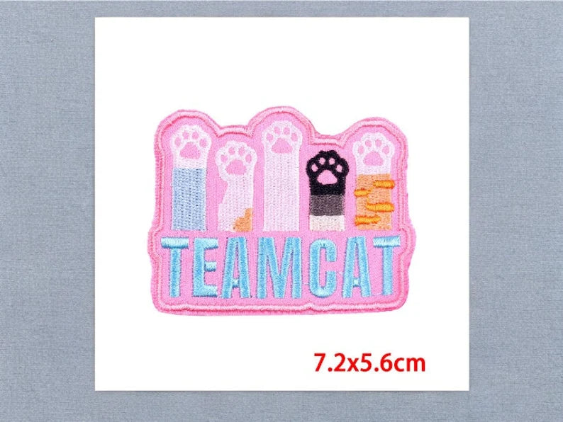 Embroidery Fabric | Team Cat Iron-on Patch l | Cat Lovers Cat Team | Kawaii | Cute Cartoon