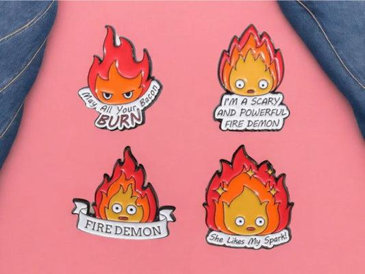 Pin's Broche Email | Chateau Ambulant | Calcifer Démon du Feu | Kawaii | Mignon