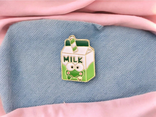 Pin's Broche Email | Brique Lait Vert Grenouille Matcha | Boisson Sucrée | Lait | Mignon Vert | Kawaii