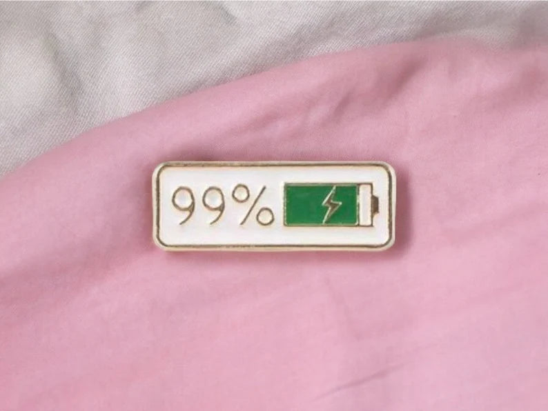 Lot de 2 Pin's Broche Email | Humeur Forme 1 ou 99 Pourcent | Energie | Humour | Kawaii | Mignon