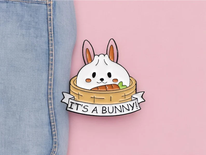 Pin's Broche Email | Lapin Cuisine Asiatique Kawaii | Vapeur | Kawaii | Fun | Humour