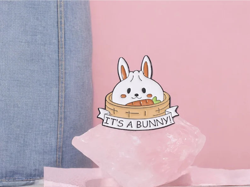 Pin's Broche Email | Lapin Cuisine Asiatique Kawaii | Vapeur | Kawaii | Fun | Humour