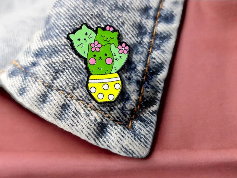 Pin's Broche Email | Mignon Cactus Chat | Kawaii | Fun Humour Pot de Fleur Cactés