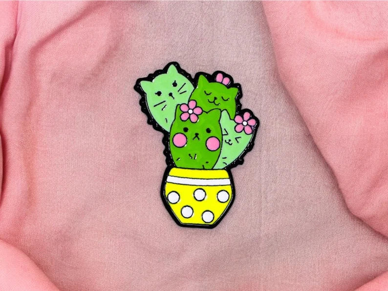 Pin's Broche Email | Mignon Cactus Chat | Kawaii | Fun Humour Pot de Fleur Cactés