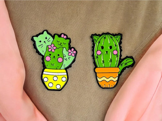 Pin's Broche Email | Mignon Cactus Chat | Kawaii | Fun Humour Pot de Fleur Cactés