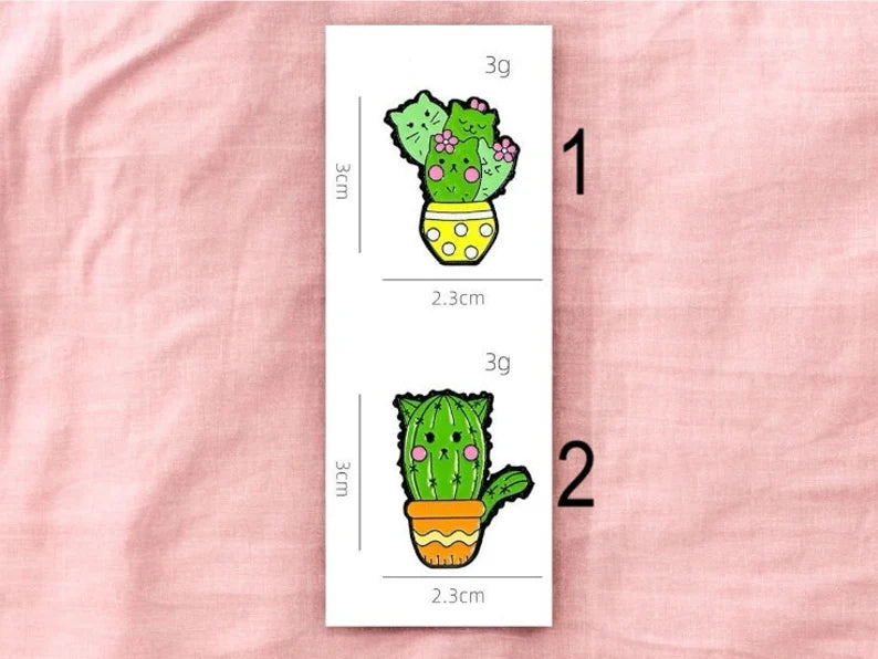 Email Brooch Pin | Cute Cactus Cat | Kawaii | Fun Humor Cacti Flower Pot