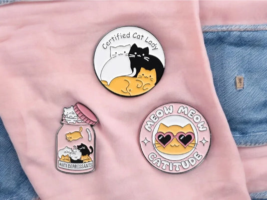 Pin's Broche Email | Bande dessinée Chat Humour | Rose Girly Féminin | Amoureux des Chats | Kawaii | Mignon