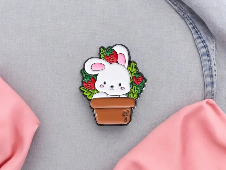 Pin's Broche Email | Mignon Cactus Chauve Souris Lapin Grenouille | Kawaii | Fun Humour Pot de Fleur Cactés