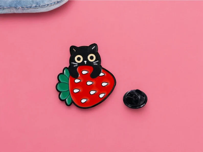 Email Brooch Pin | Cat Fruits | Strawberry | Kawaii | Fun | Humor