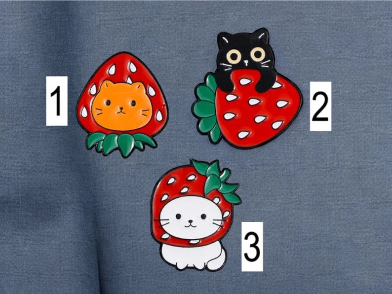 Email Brooch Pin | Cat Fruits | Strawberry | Kawaii | Fun | Humor