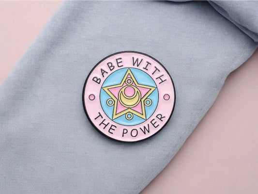 Email Brooch Pin | Babe With the Power | Pink Feminist Badge | Kawaii | Fun | Cute Humor